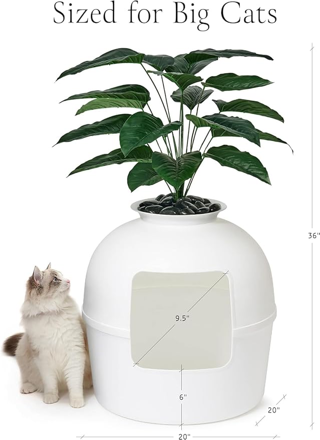 Secret Litter Box by Bundle & Bliss - Hidden Litter Box Enclosure, Patented Design with Odor Control, includes Faux Plant, Carbon Filter and Real Stones