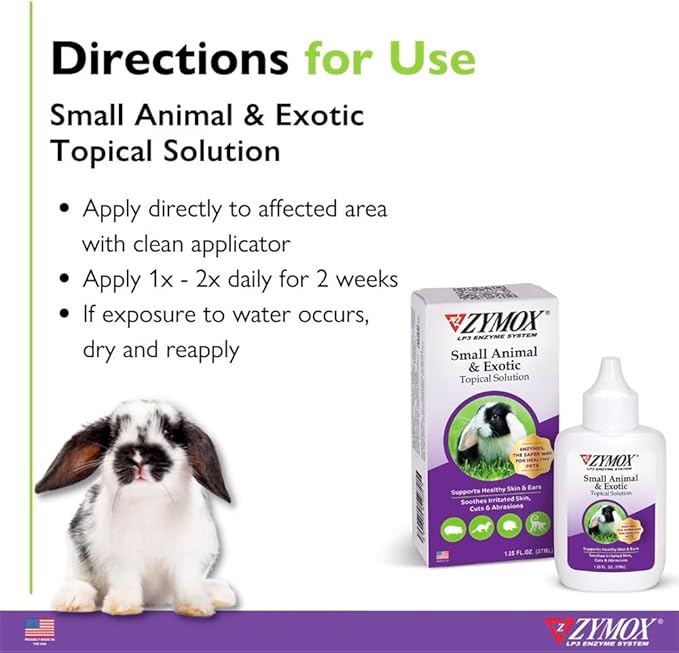 Zymox Small Animal & Exotic Topical Solution, 1.25 oz. – Supports Healthy Skin & Ears for Dog, Cat, Rabbit, Guinea Pig, Ferret, Hamster, Chinchilla, Monkey