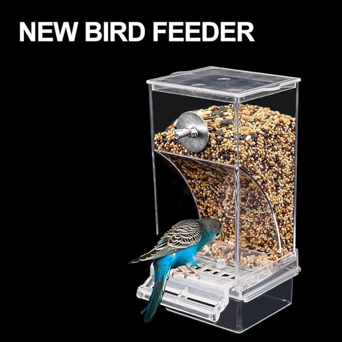 Automatic Bird Feeder,No Mess Bird Cage Feeder,Transparent Parrot Seed Food Container Cage Accessories for Small and Medium Parakeets Lovebirds