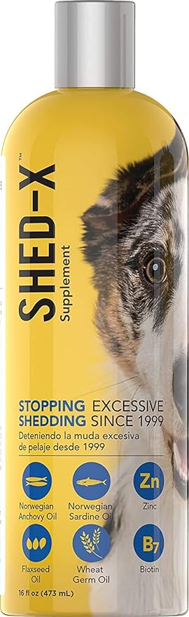 Shed-X Liquid Dog Supplement, 16oz – 100% Natural – Helps Control Excessive Dog Shedding with Fish Oil for Dogs Supplement of Essential Fatty Acids, Vitamins, and Minerals