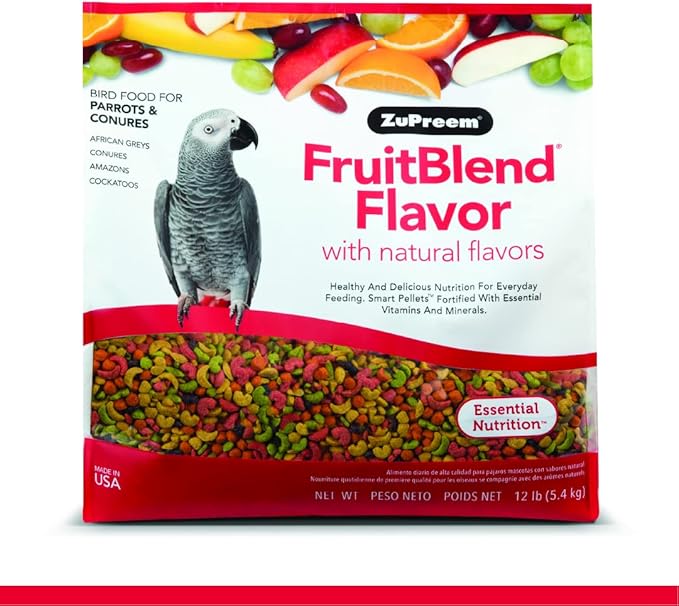 ZuPreem FruitBlend Bird Pellets, Daily Bird Food for Parrot, Conure, Caique, African Grey, Eclectus, Small Cockatoo, Core Nutrition for Medium Large Birds, Parrot Food (M/L, 12 lb)