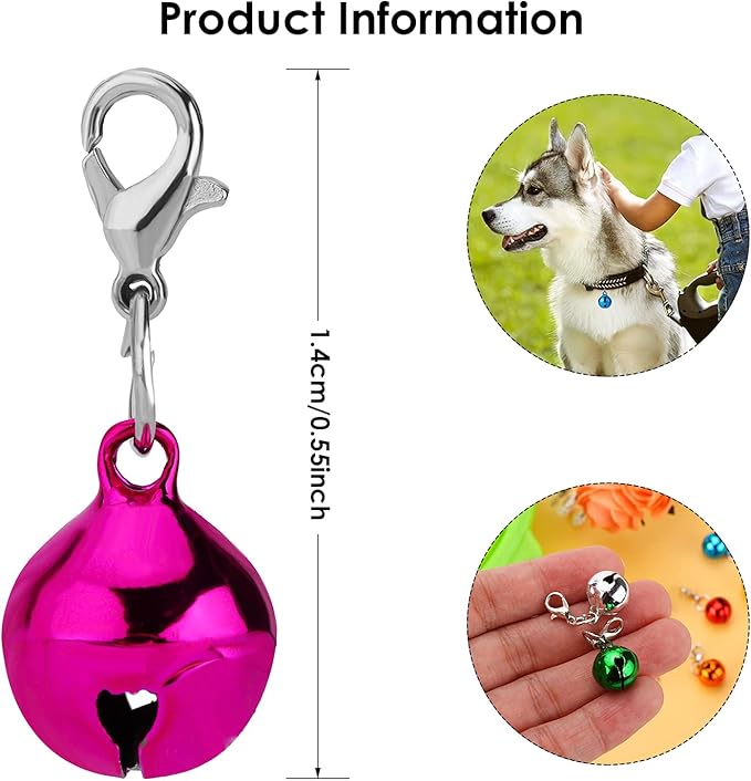 10 Pcs Cat Dog Collar Bells, Jingle Bell for Cat Collar,Dog Collar Charms,Colourful Pet Small Bells with Clasps Collar Accessories,Festival Party DIY Crafts Decoration