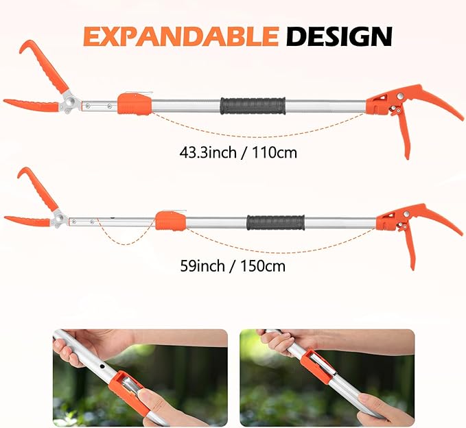 60" Snake Grabber Tool, Professional Aluminum Alloy Telescopic Rattle Snake Tongs, Reptile Grabber Snake Catcher Wide Jaw Pick-up Handling Tool with Lock