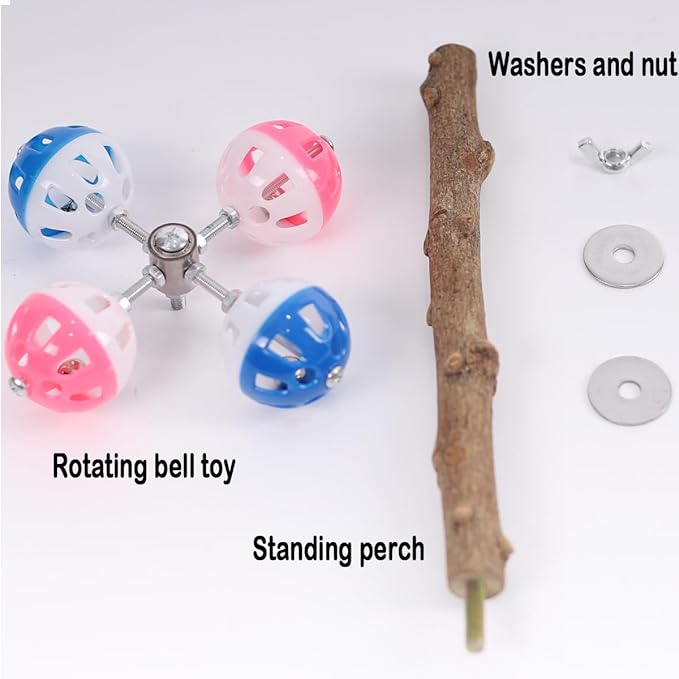 Pepper Wood Bird Perch Toy with Rotating Balls,Bird Stand Toy for Parakeet, Natural Wood Stand Perch Toy for Metal Cage, Fun Toy for Parrots Cockatiels Budgies Budgerigars Parrotlets Lovebirds Ringne