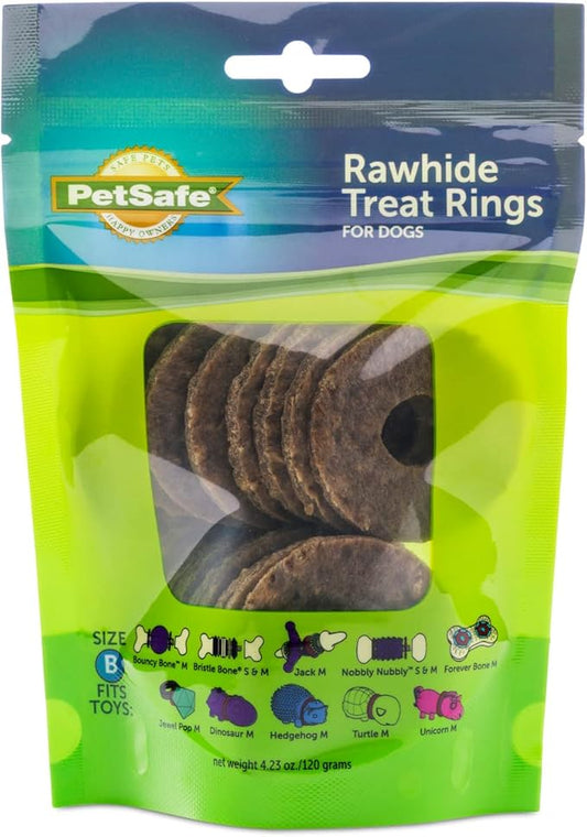 PetSafe Natural Rawhide Treat Ring Refills for Busy Buddy Dog Toys, Size B fits Small/Medium and Medium Toys, 16 Rings