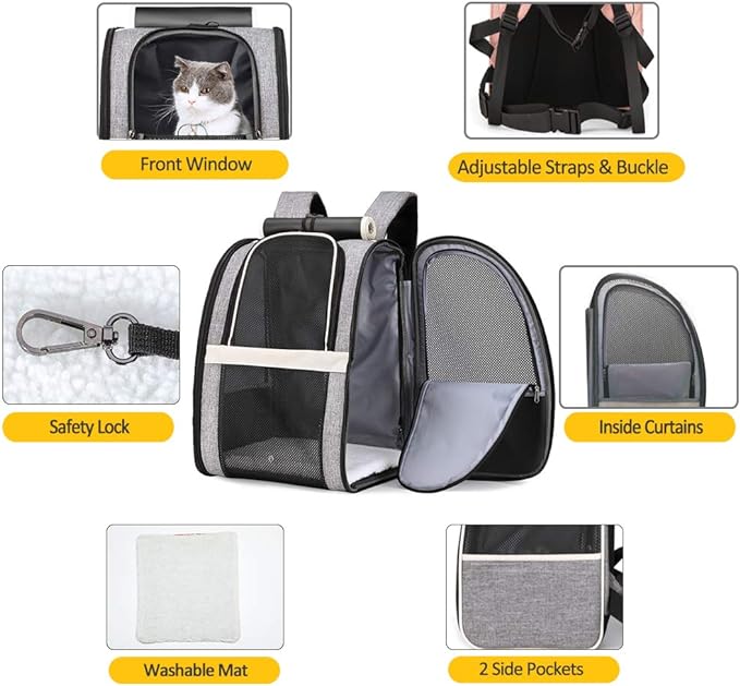 Texsens Pet Carrier Backpack with Window Blind for Small Cats Dogs, Ventilated Design, Safety Straps, Buckle Support, Collapsible, Designed for Travel, Hiking, Winter Outing, Outdoor, Go to Vet