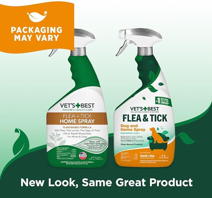 Vet's Best Flea and Tick Home Spray - Dog Flea and Tick Treatment for Home - Plant-Based Formula - Certified Natural Oils,Green - 32 oz