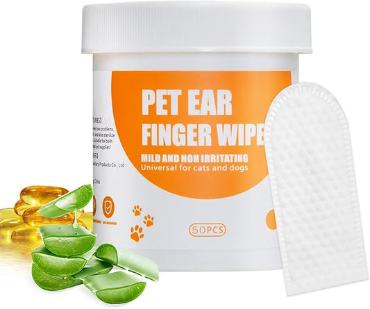 Dog Ear Wipes Finger,Ear Cleaner Wipes for Cats and Dogs,Debris - Soothes & Relieves Ear Itching,All Natural Ingredients - 50 Count.