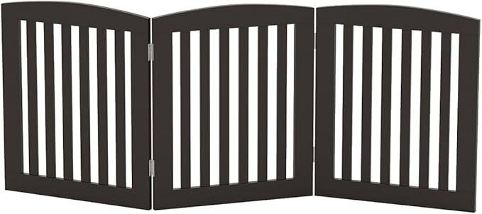 PAWLAND Wooden Freestanding Foldable Pet Gate for Dogs, 24 inch 3 Panels Step Over Fence, Dog Gate for The House, Doorway, Stairs, Extra Wide (Espresso, 24" Height-3 Panels)