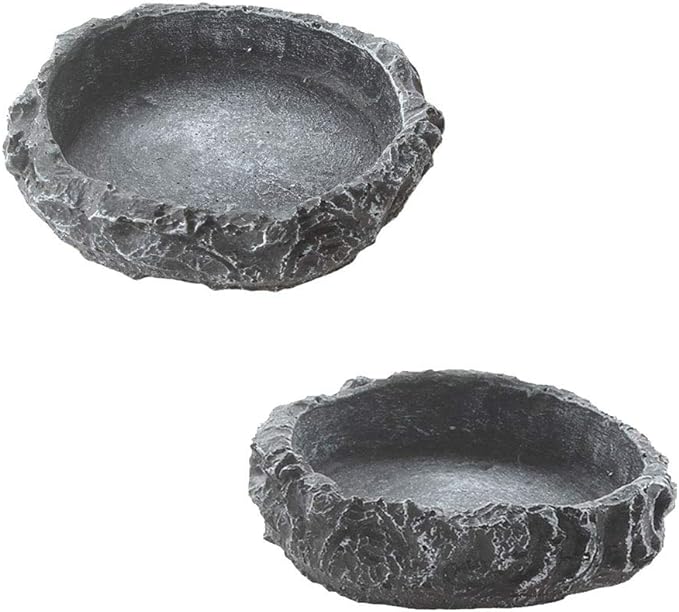 2 Pack Reptile Water Dish Food Bowl Rock Worm Feeder for Leopard Gecko Lizard Spider Scorpion Chameleon (De 3.1in x H 0.8in)