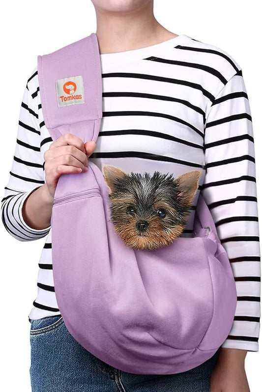 Tomkas Dog Sling Carrier for Small Dogs Puppy (Light Purple, Adjustable Strap & Zipper Pocket)