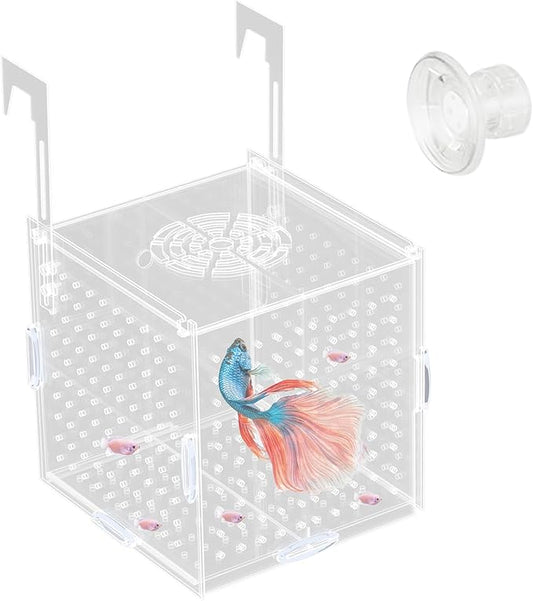 Acrylic Fish Breeding Box, Transparent Fish Isolation Box, Fish Separator for Aquarium, Hatchery Incubator with Suction Cups for Guppy Shrimp Clownfish African Cichlids (5.9 * 5.9 * 5.9inch)