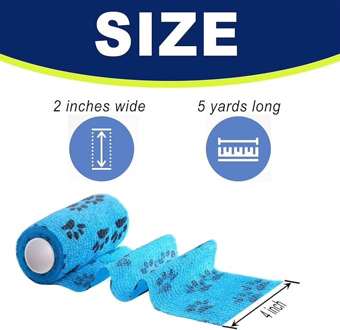 Vet Wrap, Self Adhesive Wrap, First Aid Self Adherent Warp, Self Stick Bandage for Pets Dog Legs Paws Horse Cats Wounds Healing, Disposable Dog Booties Paw Protectors, 4 Inch, 6 Rolls（Blue）