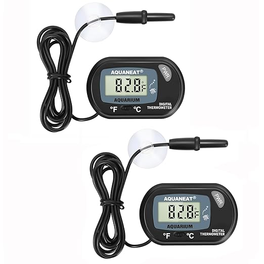 AQUANEAT 2 Pack Aquarium Thermometer, Fish Tank Thermometer, Digital Thermometer, Reptile Thermometer, Terrarium Water Temperature Test, with Large LCD Display