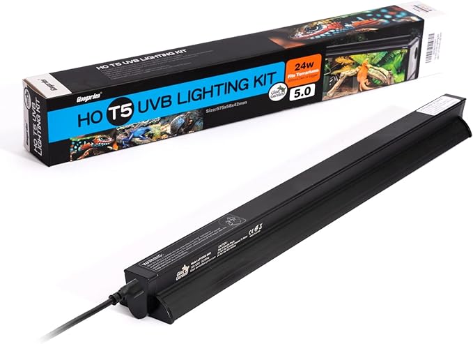 T5 HO UVB Lighting Combo Kit with UVB 5.0 24W Fluorescent Tube - Ideal for Reptiles in Tropical Rainforests - Fits 24" Enclosures and Terrariums.(UVB5.0, 24W-24IN)