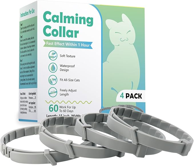 Cat Calming Collar 4 Pack Calming Collar for Cats Adjustable Lengths Pheromone Collar for Cats Calming Cat Collar to Anxiety Relief, Stress Relief