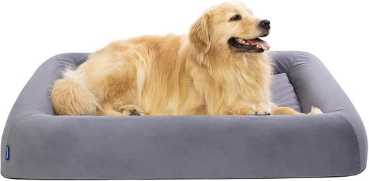 Orthopedic Dog Bed for Large Dogs Waterproof Pet Bed Soft Sofa with Two Fabrics Washable Removable Cover Egg Foam Support Anti-Slip Bottom Extra Head and Neck Support Sleeper,XL Grey