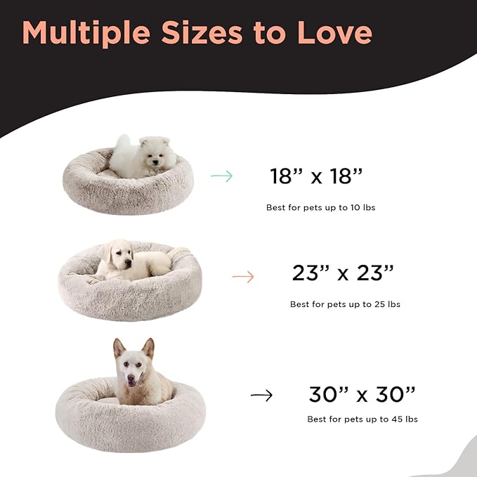 Best Friends by Sheri SnuggleSoft Faux Rabbit Fur Memory Foam Calming Donut Bed for Small Dogs and Cats, Brown, 18" x 18"