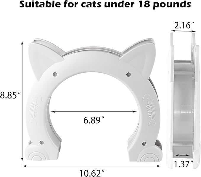 Cat Door Interior Door No-Flap Cat Door Fits Both Solid and Hollow Indoors Door Pet Doors for Cat, Easy DIY Setup (White,L)