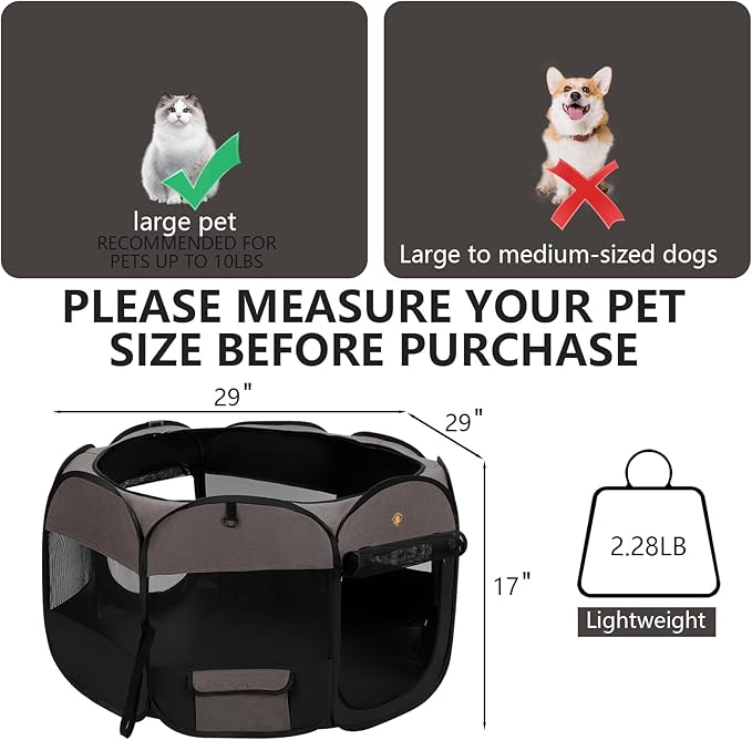 Pet Puppy Dog Playpen, Kitten Playpen Indoor/Outdoor, Portable Dog Play Pen Tent Crates Cage for Small Dog and Cat, Foldable Pop Up Dog Kennel Playpen with Waterproof Bottom & Top Cover, Brown