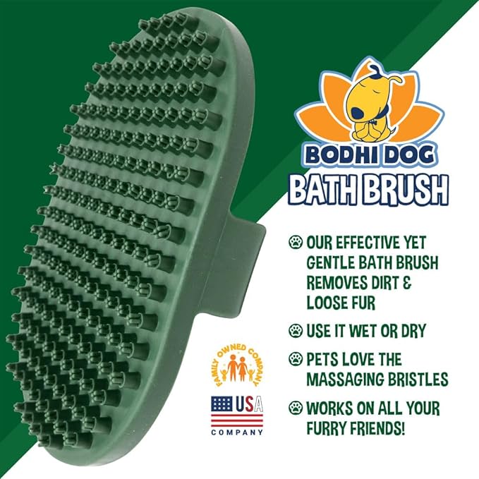 Bodhi Dog Shampoo Brush | Pet Shower & Bath Supplies for Cats & Dogs | Dog Bath Brush for Dog Grooming | Long & Short Hair Dog Scrubber for Bath | Professional Quality Dog Wash Brush (Dark Green)