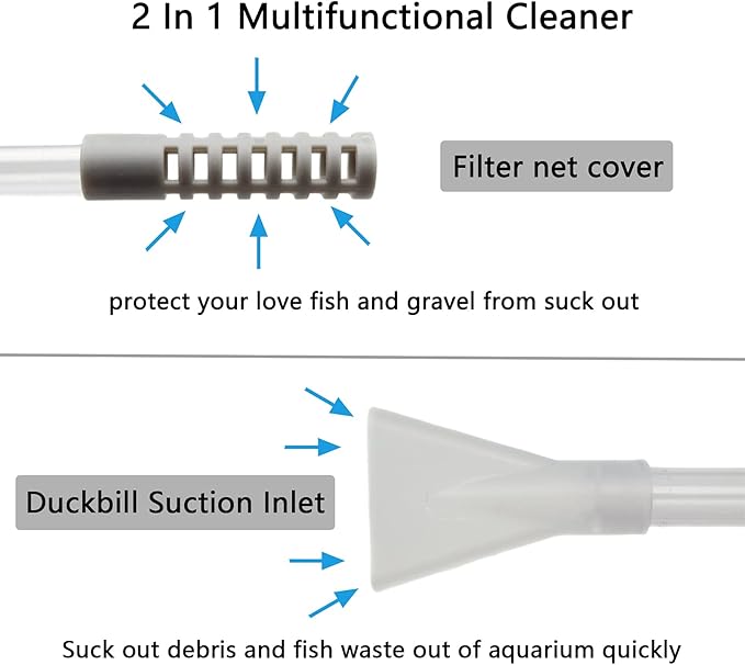 10 Gallon Fish Tank cleaner and Aquarium Water Changer Siphon with a Thinner Tubing. Perfect for Cleaning Small Tanks, Gravel Vacuum for Aquarium Kit