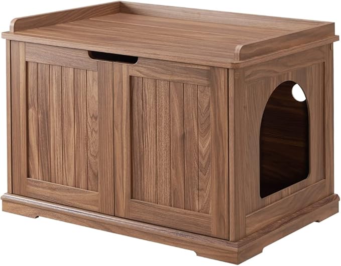 unipaws Cat Litter Box Enclosure Furniture, Cat Washroom, Hidden Litter Box Cover, Cabinet for Large Cat, Dog Proof Cat Litter Boxes, Hideaway Litter Box, Cat House, Walnut