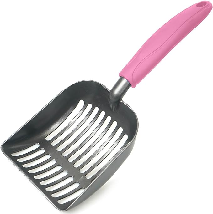 Metal Cat Litter Scoop - Non Stick Aluminum Alloy Aluminum cat Litter Scooper, Solid and Durable Oversized Metal Litter Scoops, Solid Metal, Fecal screening, Solid Handlel Pink