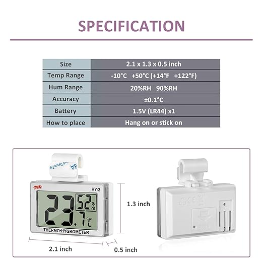 capetsma Reptile Thermometer, Digital Thermometer Hygrometer for Reptile Terrarium, Temperature and Humidity Monitor in Acrylic and Glass Terrarium,Accurate - Easy to Read - No Messy Wires… (1 Pack)