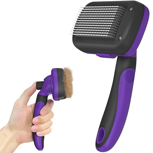 Self Cleaning Shedding Brush for Dogs & Cats, Skin Friendly Cat Brush, Dog Grooming Brush, Dog Brush for Shedding, Deshedding Brush, Puppy Brush Hair Brush for Haired Dogs, Purple