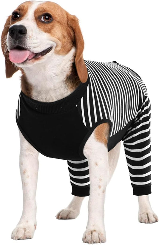 Kuoser Dog Recovery Suit, Anti Licking Dog Rear Leg Sleeve, Abdominal Dog Surgical Suit with Pants Cover Protect Wounds, Dog Elbow Protector Soft Dog Surgery Onesie Cone Alternative, Black L