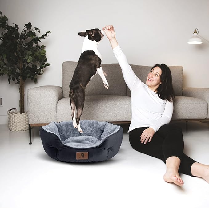 Medium Dog Bed for Medium Dogs, Large Cat Beds for Indoor Cats, Pet Bed for Puppy and Kitty, Extra Soft & Machine Washable with Anti-Slip & Water-Resistant Oxford Bottom, Black, 25 inches
