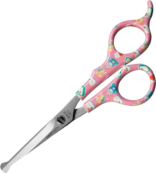 Kenchii Happy Kitty Ball Tip Shears Trimming Scissors for Cats | Pet Grooming Kitten Essentials | Stainless Steel Grooming Scissors for Cats | Safety Blunt Tip Scissors and Cat Grooming Tools | 5.5 In