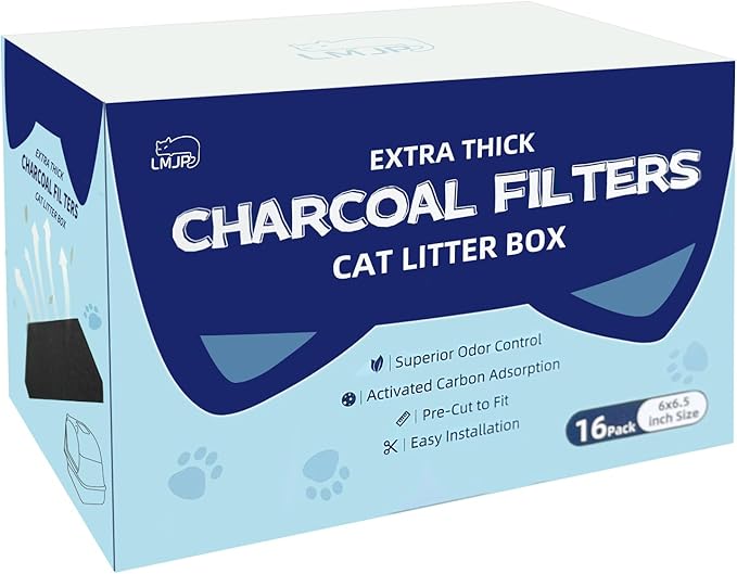 16 Pack Replacement Litter Box Filter Extra Thick 0.6" Activated Charcoal Hooded Cat Litter Boxes and Pans (6 Inch x 6.5 Inch)