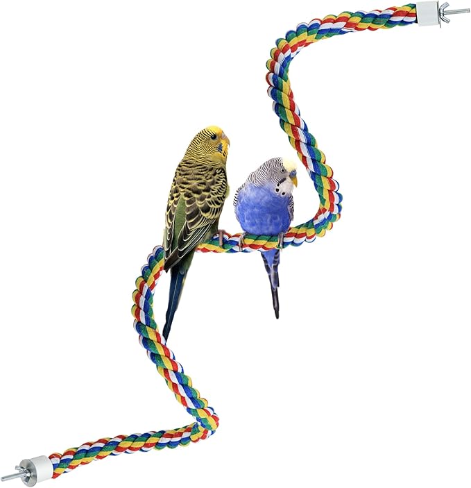 Bird Rope Perches for Parrots, Cockatiels, Parakeets, Budgie Cages Comfy Birds Colorful Rope Toy (41inch Metal nut)