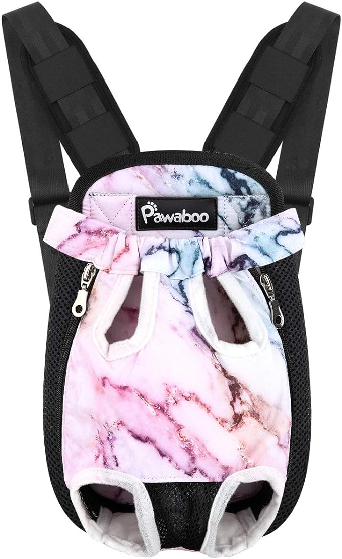 Pawaboo Pet Carrier Backpack, Adjustable Pet Front Cat Dog Carrier Backpack Travel Bag, Legs Out, Easy-Fit for Traveling Hiking Camping for Small Medium Dogs Cats Puppies, Small, Purple Marble