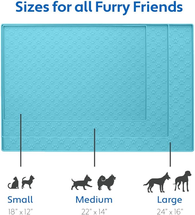 MIGHTY MONKEY 100% Waterproof Dog Food Mat, Raised Edges Silicone Pet Feeding Placemat for Cat, Dogs, Pet Bowls, High Lipped Tray Prevents Water Spills, Food on Floor, Dishwasher Safe, 18x12 Turquoise