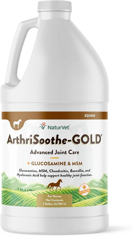 NaturVet ArthriSoothe-Gold Advanced Equine Glucosamine Joint Supplement Formula for Horses, Liquid, Made in The USA with Globally Source Ingredients 1 Gallon