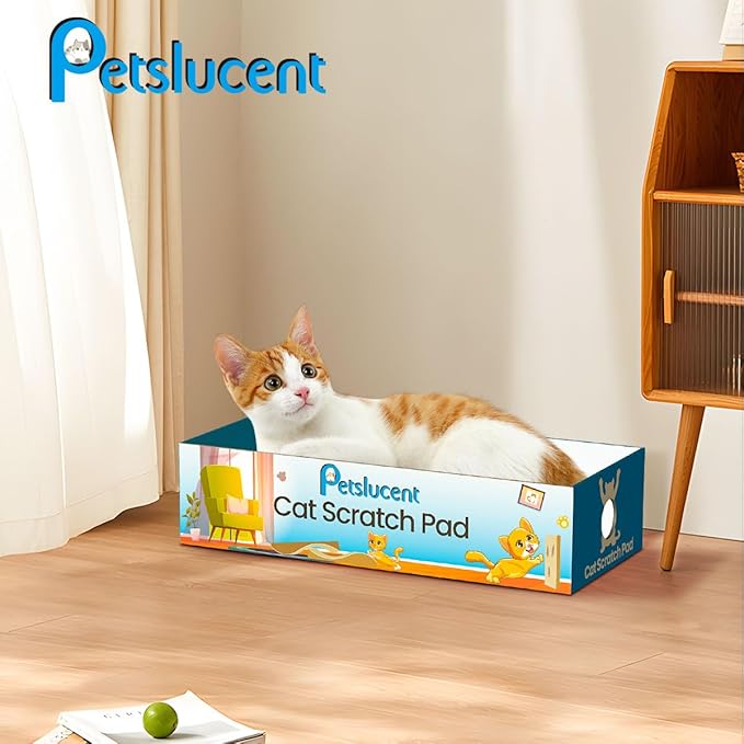 Petslucent Cat Scratching Board - 4PCS Cat Scratcher with Box, Large Size Cat Scratching Pad Easy for Cats to Scratch, Corrugated Cardboard Cat Scratchers Lounge for Indoor Kitty to Rest and Play