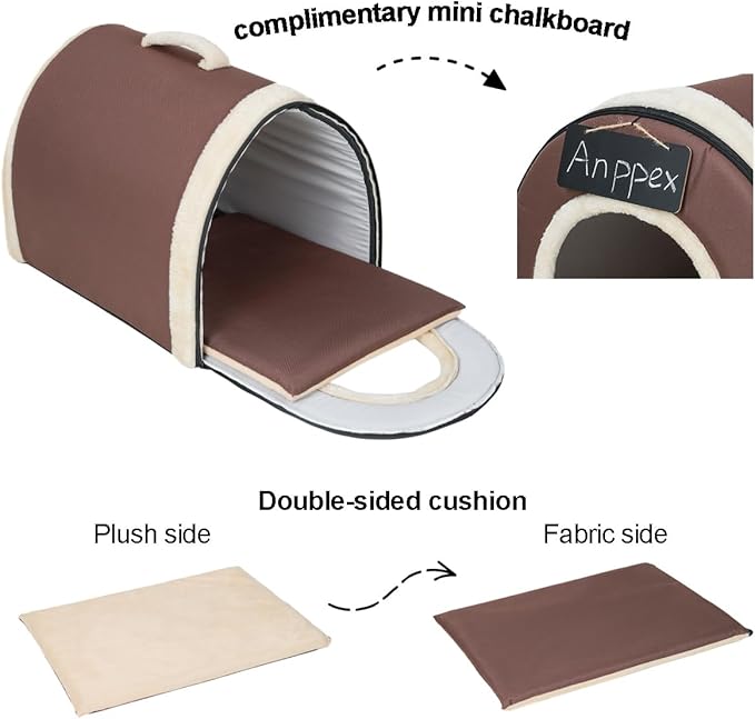 ANPPEX Small Dog House Indoor,2 in 1 Washable Covered Dog Cat Bed,Insulated Cozy Pet Dog Igloo Cave,S Size for Cats,Puppies,Rabbits and Small Animals,Brown