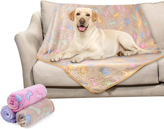 Dono 1 Pack 3 Dog Blankets for Large Dogs-60 * 50 in, Super Soft Fluffy Paw Bone Print Fleece Bed Blanket for Pet, Blanket for Large Dogs, Soft Bed Blanket Cover for Dogs and Cats