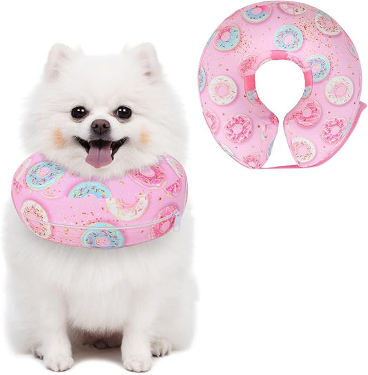 Protective Inflatable Dog Cone After Surgery, Soft Inflatable Donut Collar for Dogs and Cats, Prevent from Biting & Scratching, Not Block Vision (Pink Donut Collar S)