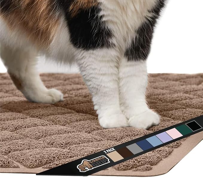 The Original Gorilla Grip Water Resistant Cat Litter Box Trapping Mat 2 Pack, 35x23, Easy Clean, Textured Backing, Traps Mess for Cleaner Floors, Less Waste, Stays in Place for Cats, Beige