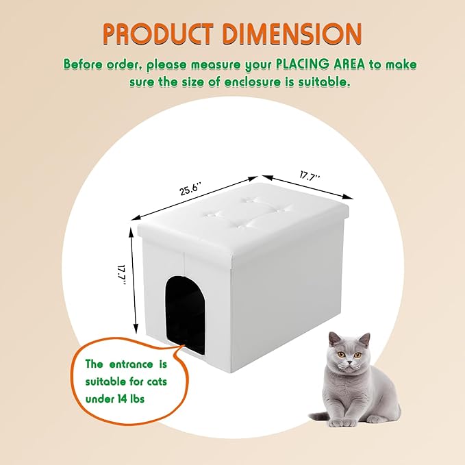 MEEXPAWS Cat Litter Box Enclosure Furniture Hidden, Cat Washroom Bench Storage Cabinet |Large 25.6'' x 18'' x 18''| Dog Proof | Waterproof Inside/Easy Clean | Easy Assembly | Odor Control(White)