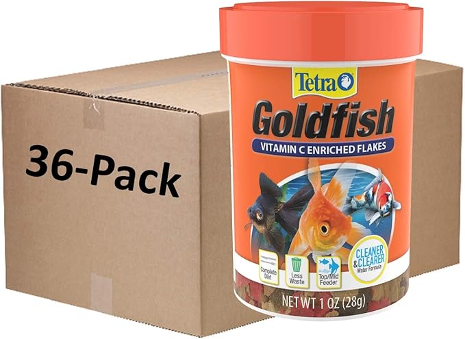 Tetra Goldfish Flakes, Nutritionally Balanced Diet for Aquarium Fish, Vitamin C Enriched Flakes, 1 oz (36 Pack)