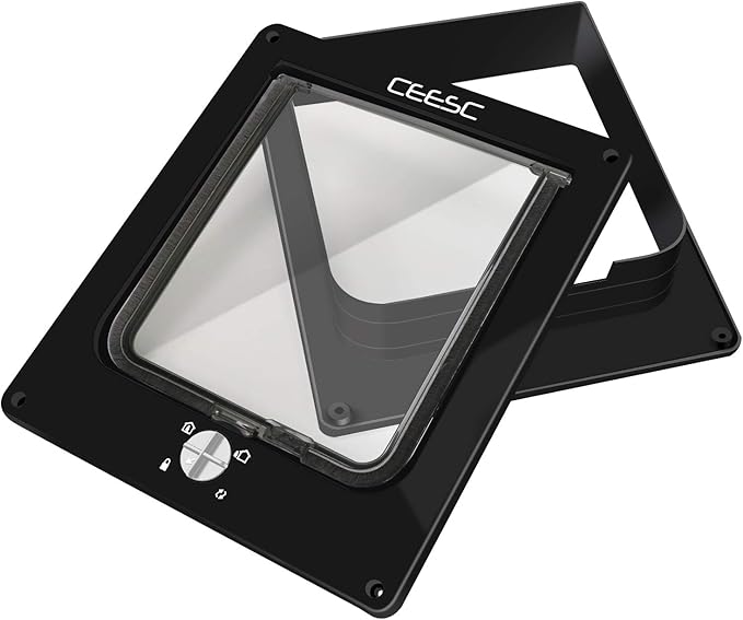 CEESC Large Cat Doors, Magnetic Pet Door with 4 - Way Rotary Lock for Cats, Kitties and Kittens, Upgraded Version (Large, Black)
