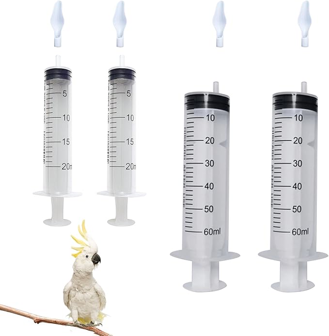 4 Pieces Baby Bird Feeding Syringe with 2 PCS 20ml Syringes, 2PCS 60ml Syringes and 4 Soft Feeding Spoons, Feeding Tool for Small Animals, Pet Feeding Tool, Pet Syringe, Bird Parrot Feeder Spoon