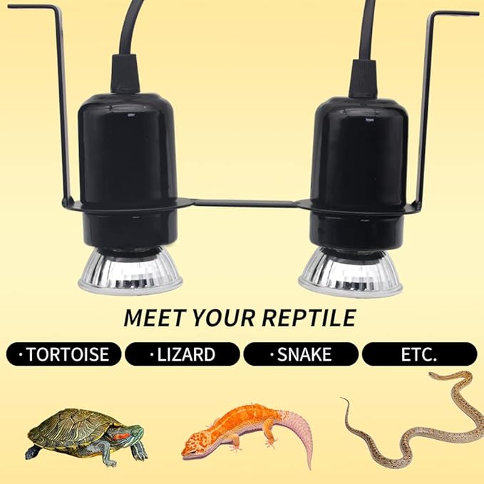 Dual Reptile Light Fixture Heat Lamps 2 in 1 E27 Base UVB Reptile Light Fixture Dome Heat Lighting Lamp Combo kit ffor reptiles, Bearded Dragon, lguana, Snake, Turtle Tank (Two lamp heads)