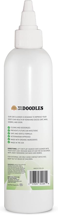 We Love Doodles Organic Dog Ear Cleaner | Ear Wash for Dogs | Made in USA | Natural | Clean Ear Drops | Prevents Infection, Itching & Odor | Puppy Ear Cleanser | Pet Cleaning Ears Solution