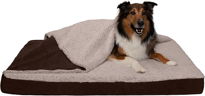 Furhaven Memory Foam Dog Bed for Large Dogs w/ Removable Washable Cover, For Dogs Up to 95 lbs - Berber & Suede Blanket Top Mattress - Espresso, Jumbo/XL